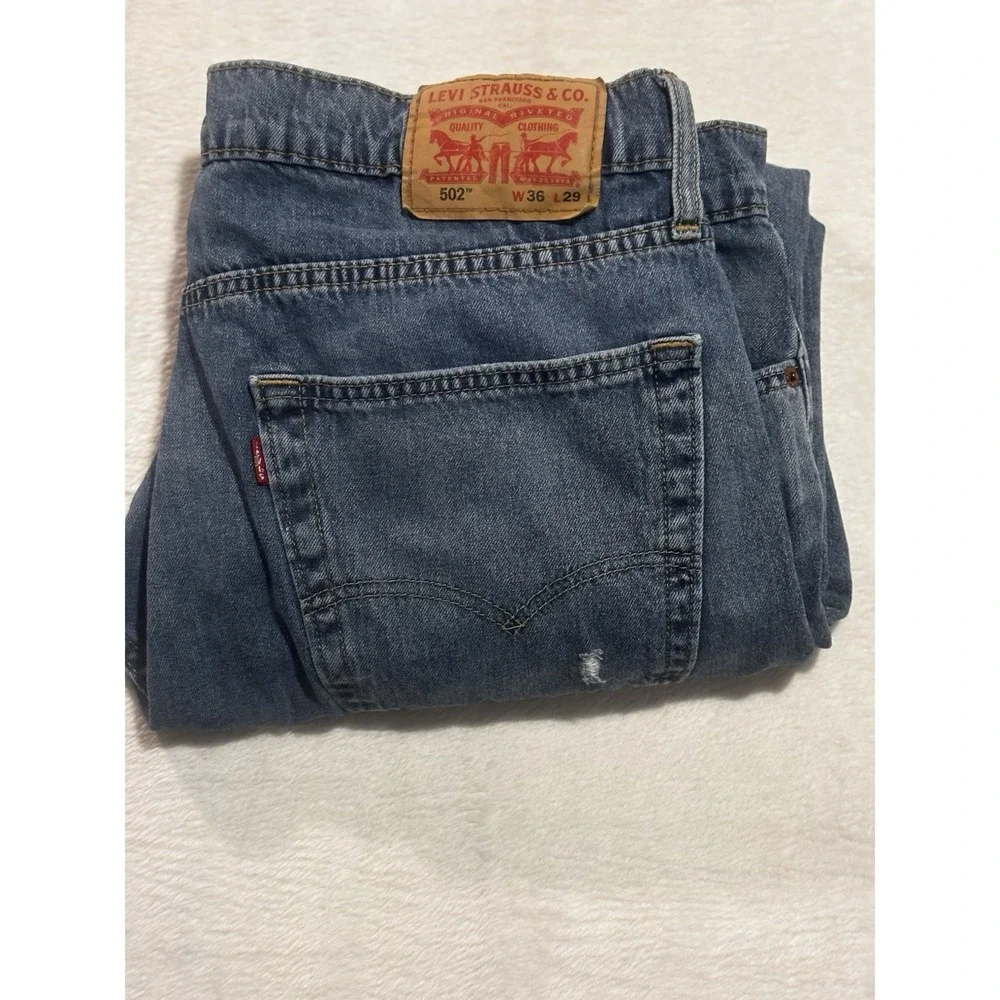 Levis 502 Jeans Mens 36x29 (actual 36x27) Stretch Med‎ Wash All Seasons Distress